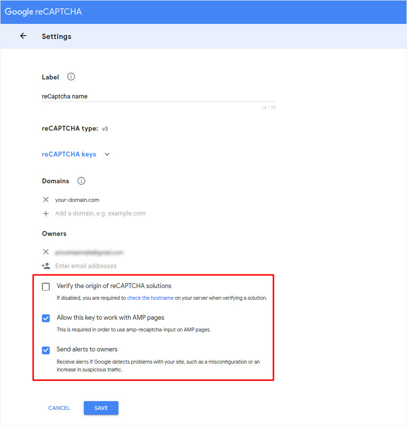 Click on the Submit button. Find your created keys to use them in Form Builder.